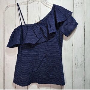 Free Press Navy Blue Ruffled Off-Shoulder Blouse
